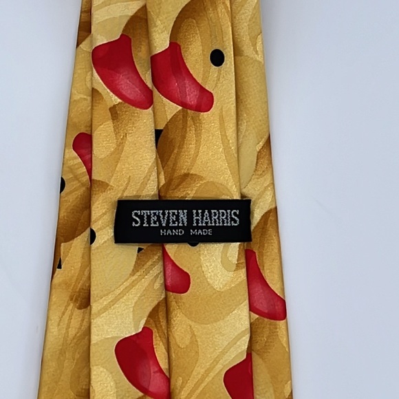 Steven Harris Tie Rubber Duck Yellow red Hand Made - Picture 4 of 6